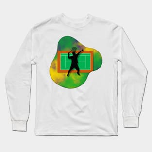 Tennis Player with Tennis Court Background and Wimbledon Colours 8 Long Sleeve T-Shirt